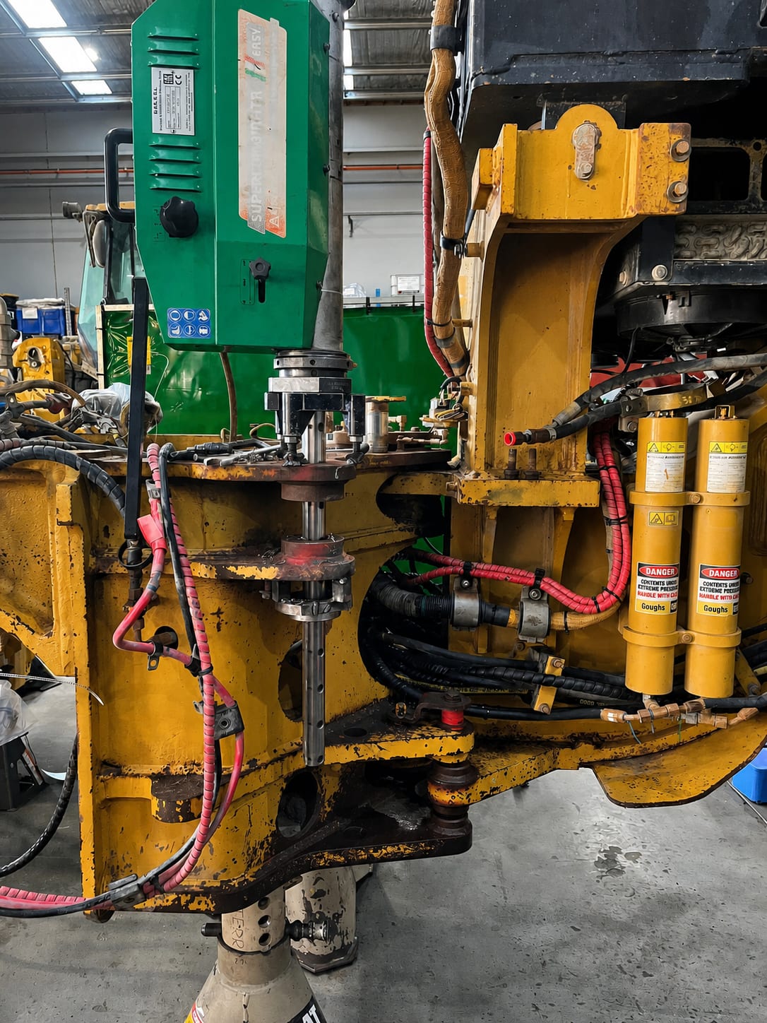 Portable line boring equipment repairing a heavy machinery bore